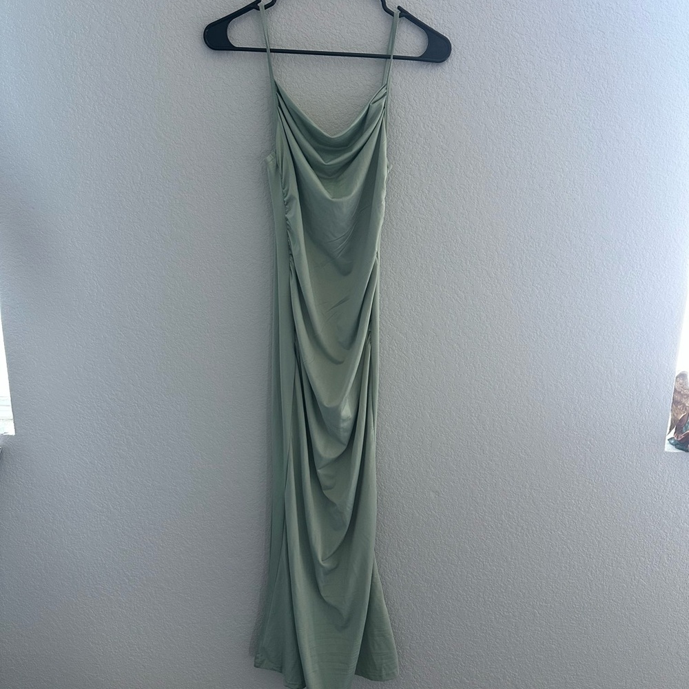 Elegant Green Draped Women's Dress